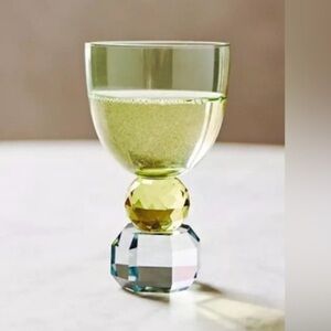 Anthropologie Green and Gold crystal Wine Glass